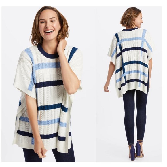 DRAPER JAMES Windowpane Plaid Cape poncho sweater - Picture 1 of 5